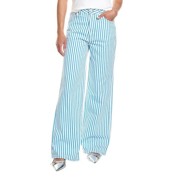 GANNI Pants - Ganni Womens  Stripe Denim Pant, White